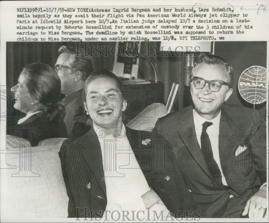 1959, Actress Ingrid Bergman & her husband, Lars Schmidt, in New York - Historic Images