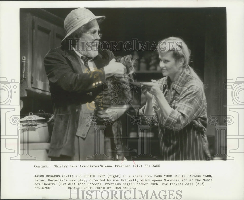 1991 Press Photo Jason Robards &amp; Judith Ivey in &quot;Park Your Car in Harvard Yard&quot;- Historic Images