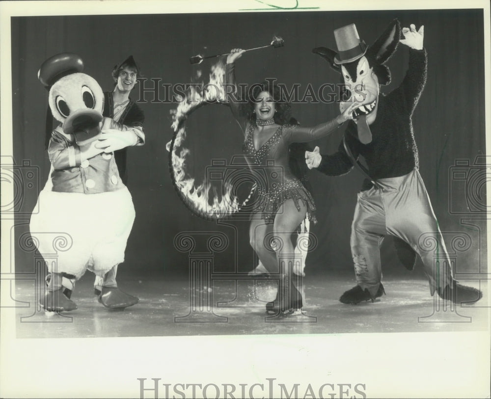 1983, Doughdee Marie, characters in fire ring scene, Holiday on Ice - Historic Images