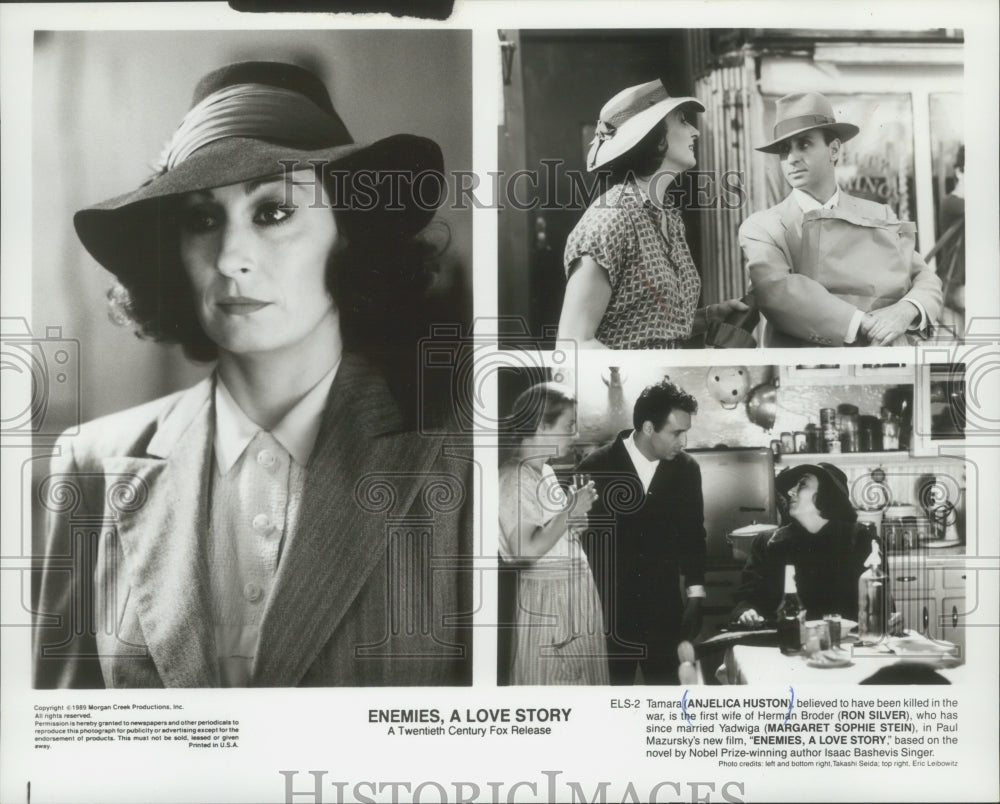 1990 Press Photo &quot;Enemies, A Love Story&quot; stars Anjelica Hutson and Ron Silver - Historic Images