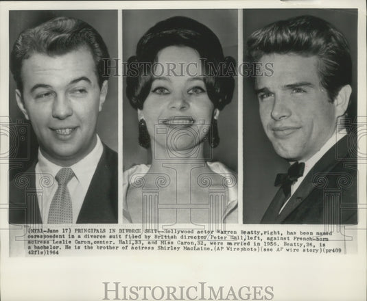 1964, Director Peter Hall & actors Warren Beatty & Leslie Caron - Historic Images
