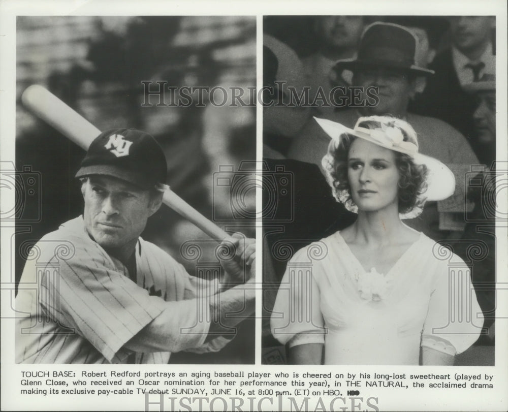 1988 Press Photo Robert Redford &amp; Glenn Close in &quot;The Natural&quot; - mjp32027 - Historic Images