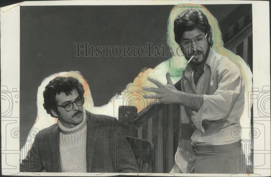 1977, Director Sanford Robbins & actor at rehearsal - mjp32094 - Historic Images