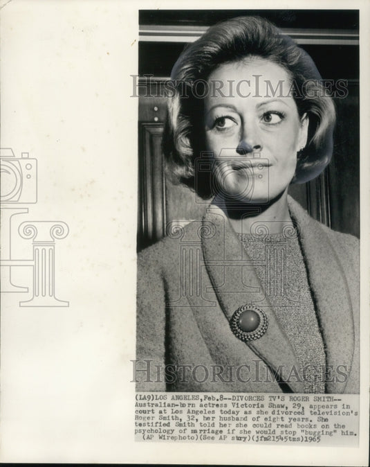 1965, Actress Victoria Shaw in court at Los Angeles for divorce - Historic Images