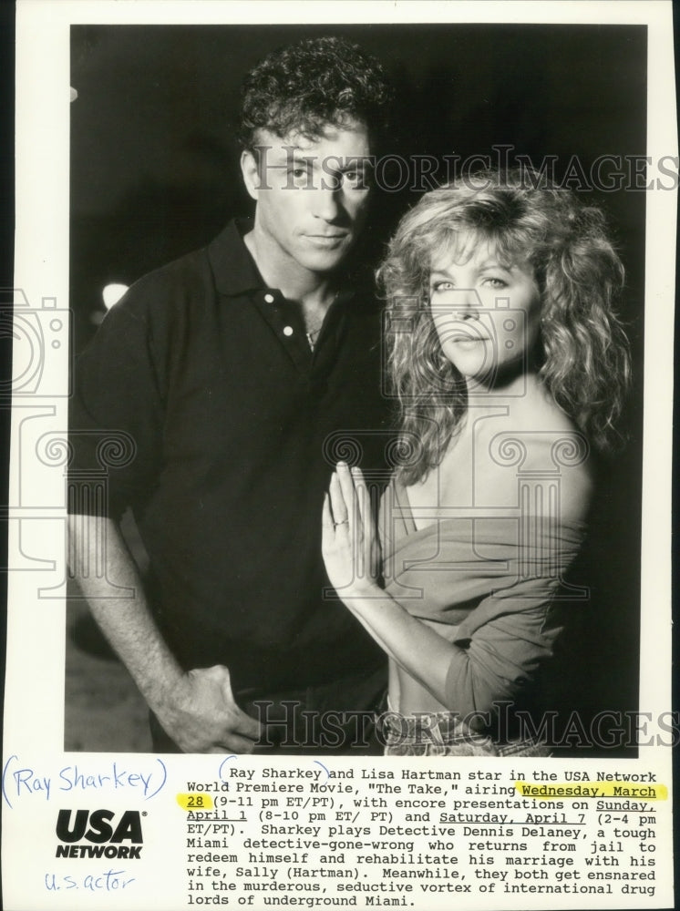 Press Photo Actor Ray Sharkey And Lisa Hartman In USA&#39;s &#39;The Take&#39; - mjp32209 - Historic Images