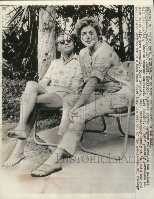 1964 Lars Schmidt And Ingrid Bergman Relax In St. James, Barbados - Historic Images