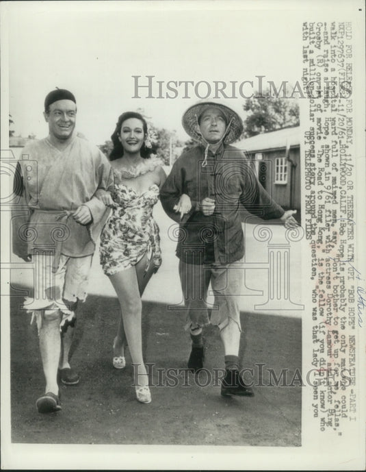 1961, Bob Hope and others on set of "The Road to Hong Kong" - Historic Images