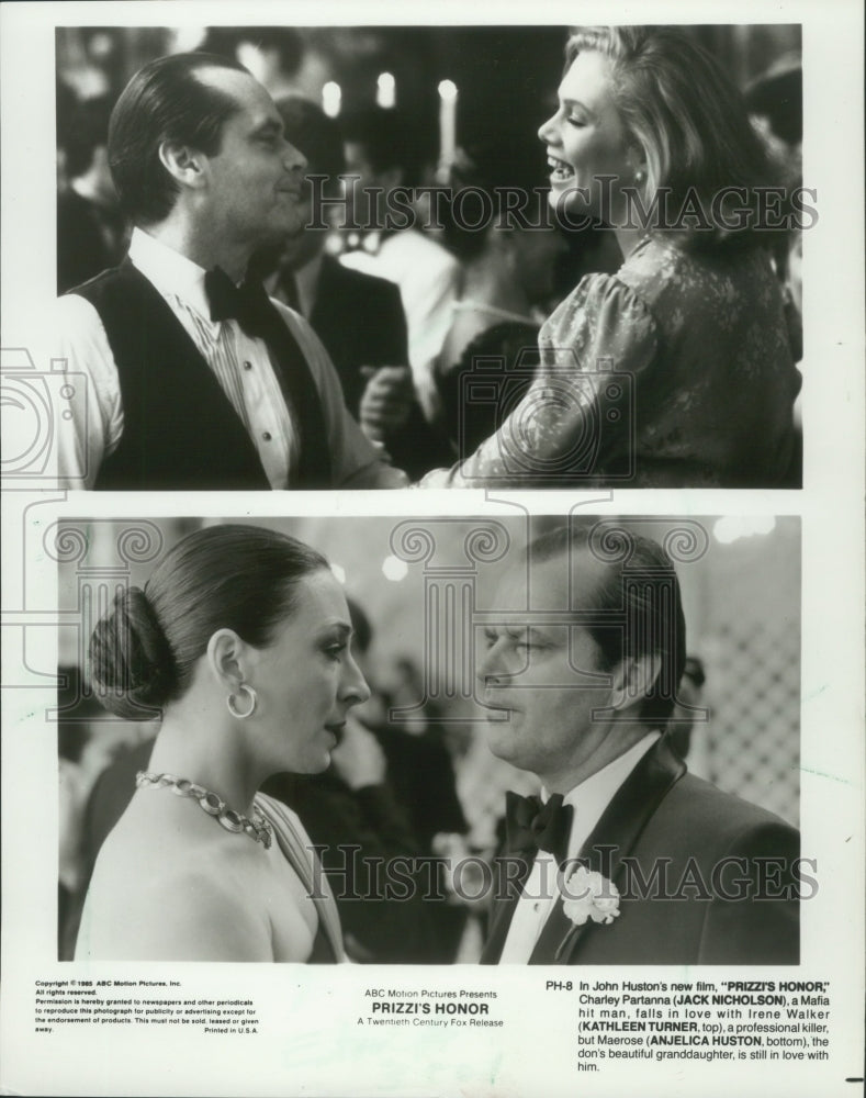 1985 Press Photo Anjelica Huston &amp; Jack Nicholson in &quot;Prizzi&#39;s Honor&quot; - Historic Images
