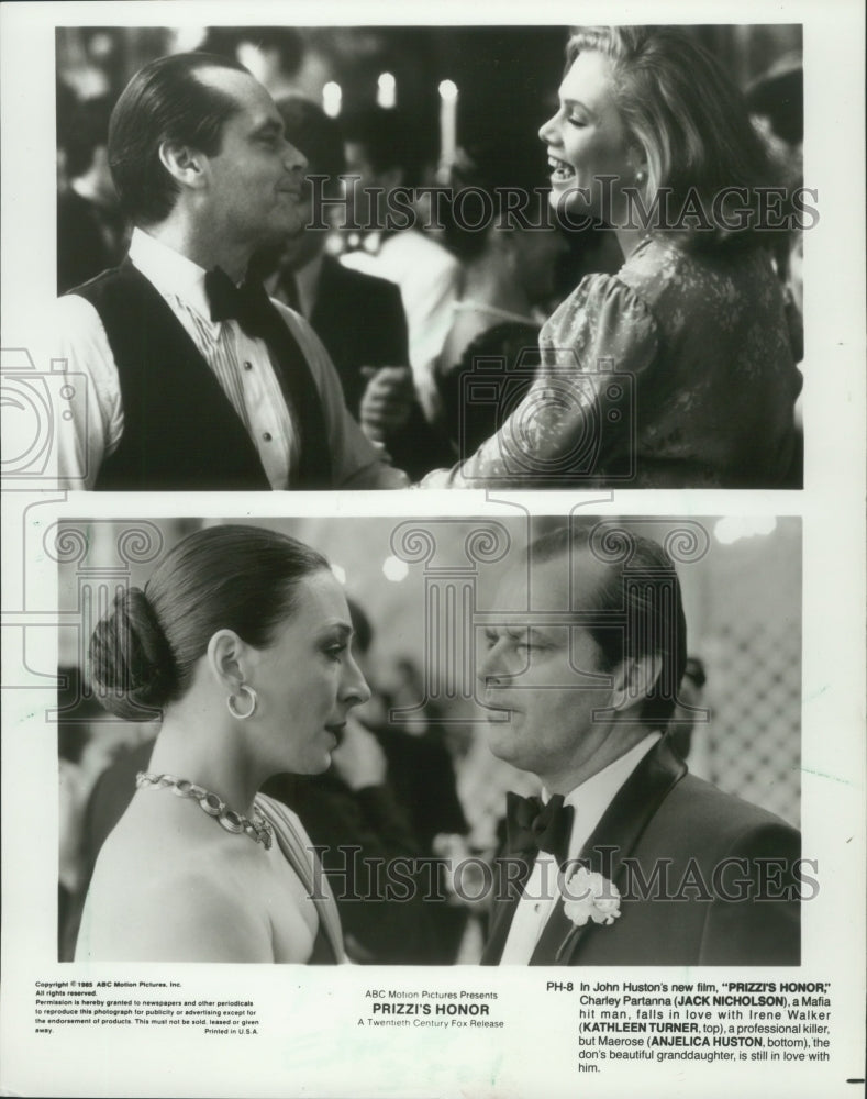 1985 Press Photo Anjelica Huston & Jack Nicholson in "Prizzi's Honor" - Historic Images