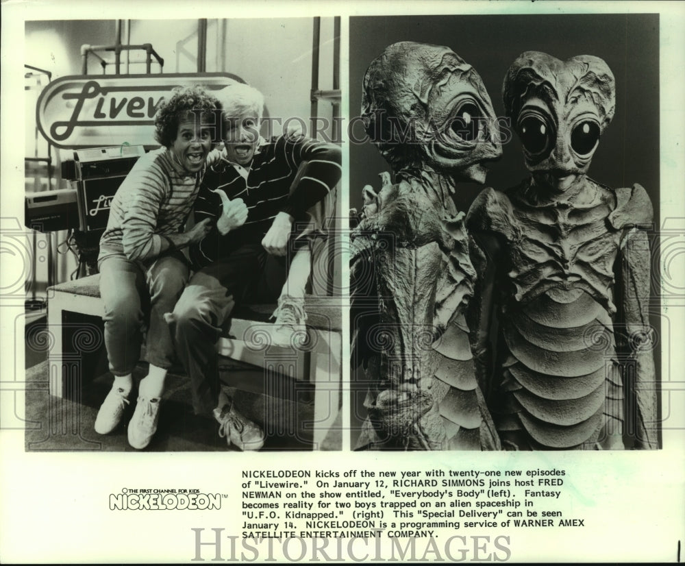1984 Press Photo Nickelodeon: Scenes from &quot;Livewire&quot; and &quot;U.F.O. Kidnapped&quot;-Historic Images