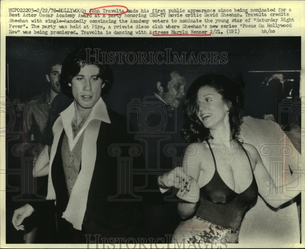 1978 Press Photo John Travolta and Mary Lu Henner dancing at Pipe in CA- Historic Images