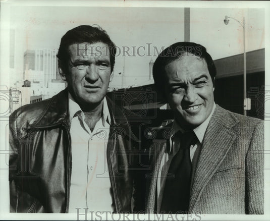 1975, Actors Rod Taylor & Joe Santos in "Shamus" - mjp33379 - Historic Images