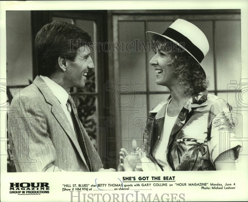 1985, Betty Thomas appears on &quot;Hour Magazine&quot; with Gary Collins - Historic Images