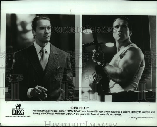 1986 Press Photo Arnold Schwarzenegger stars in "Raw Deal" - mjp33395-Historic Images