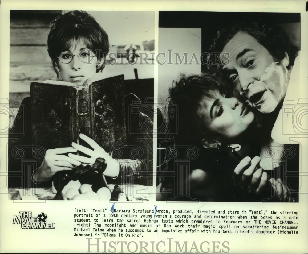 1986, Actress Barbra Streisand &amp; actor Michael Caine in various roles - Historic Images