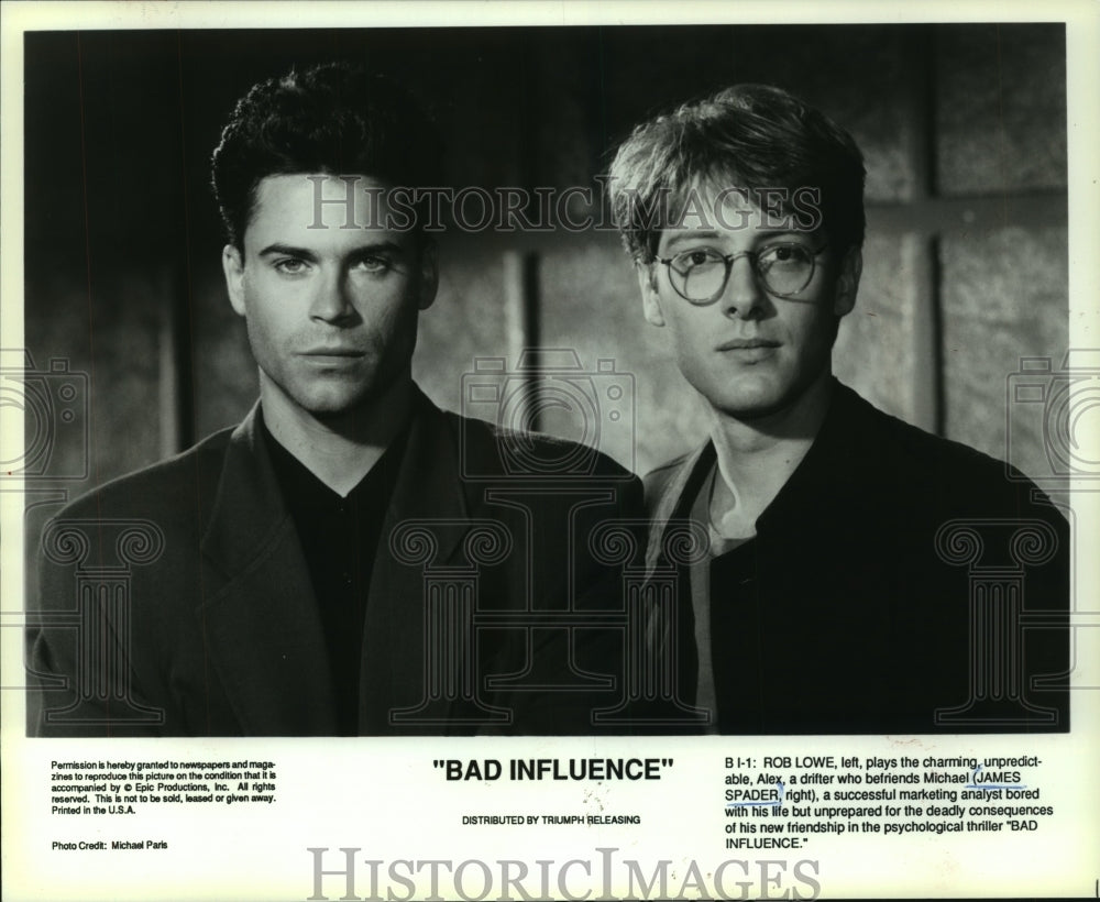 1990 Press Photo James Spader & Rob Lowe in "Bad Influence" - mjp33591 - Historic Images