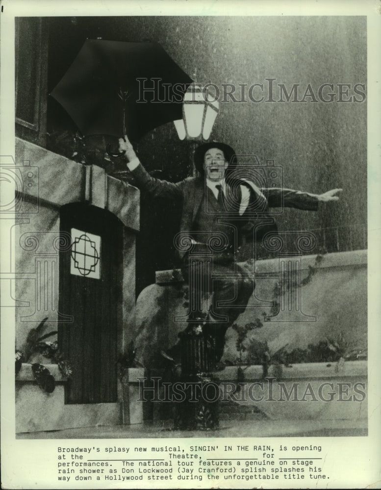1987, Jay Cranford actor, jumping in play &quot;Singin&#39; in the Rain.&quot; - Historic Images