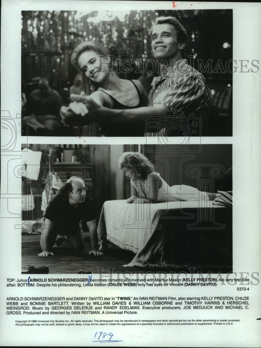 1989 Press Photo Arnold Schwarzenegger & others star in "Twins" - mjp33999-Historic Images