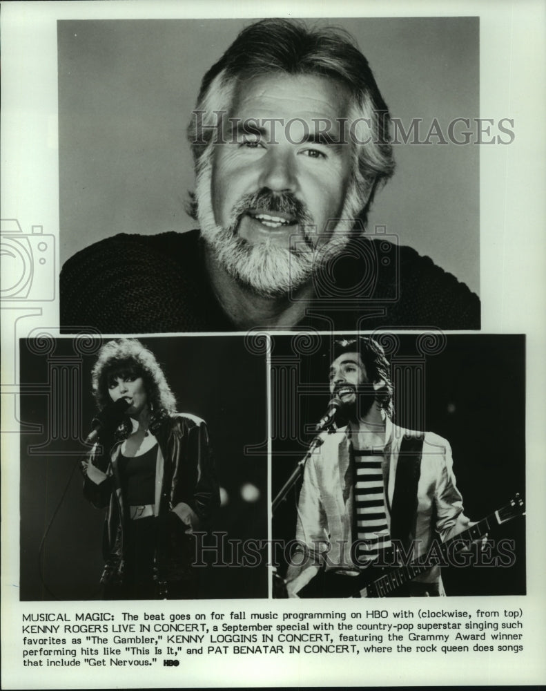 1983, Entertainers Kenny Rogers, Pat Benatar and Kenny Loggins - Historic Images