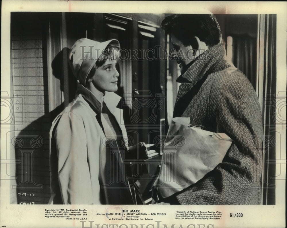 1961, Actors Maria Schell, Stuart Whitman in &quot;The Mark&quot; - mjp34740 - Historic Images