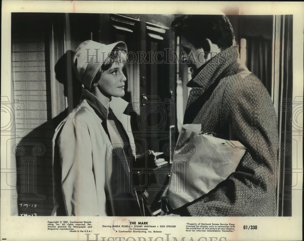 1961, Actors Maria Schell, Stuart Whitman in "The Mark" - mjp34740 - Historic Images
