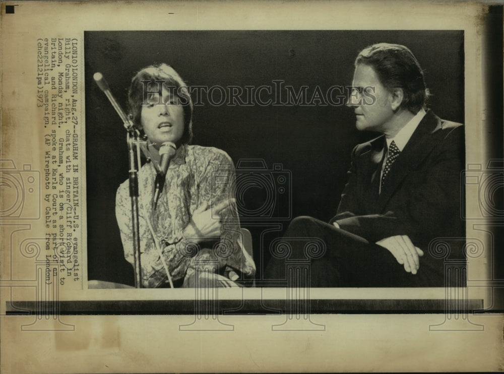 1973, U.S. evangelist Billy Graham &amp; singer Cliff Richard, London - Historic Images