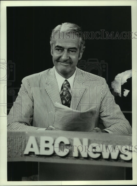 1975, Howard K. Smith, Co-Anchor, on set of ABC Evening News - Historic Images