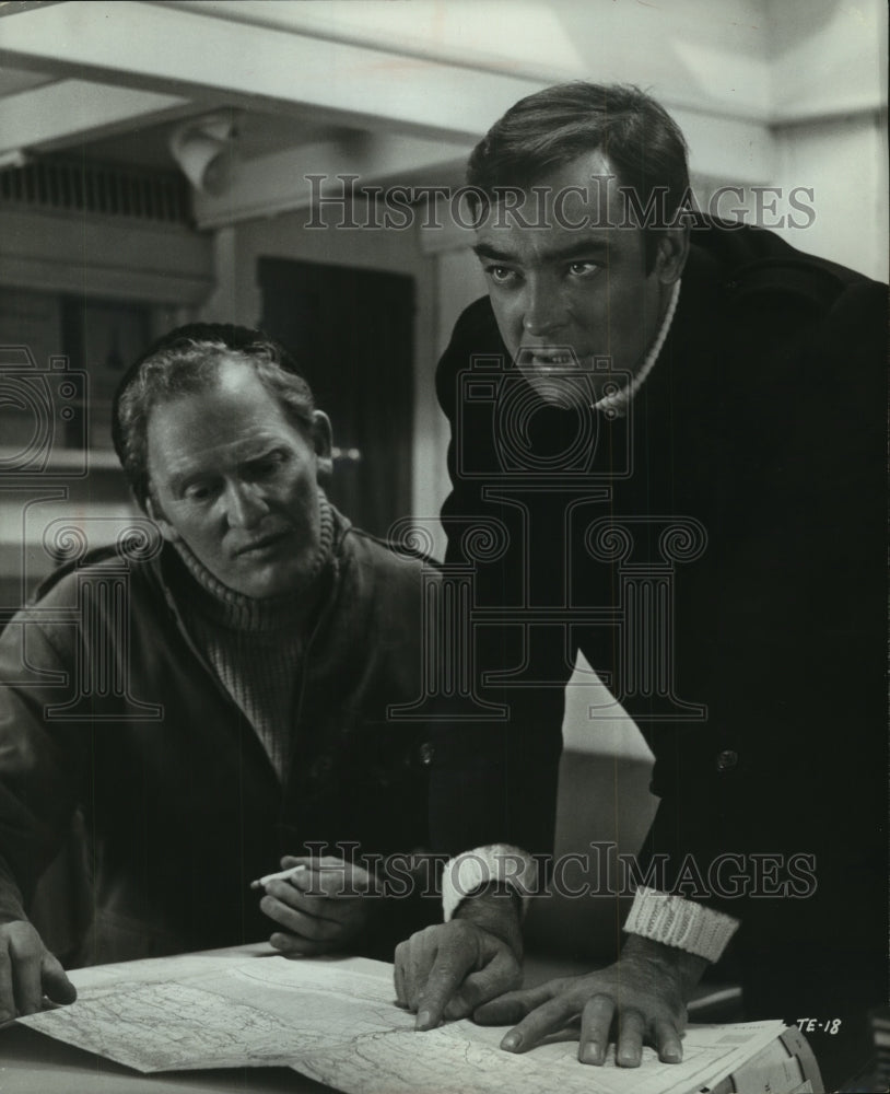 1968, Actors Gordon Jackson and Richard Johnson in "Danger Route" - Historic Images