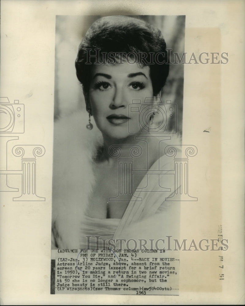 1963 Actress Arline Judge returns to movies after an abscence - Historic Images