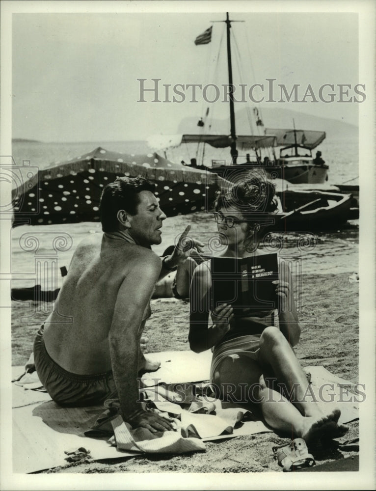 1967, Actors Robert Preston and Georgia Moll star in "Island of Love" - Historic Images