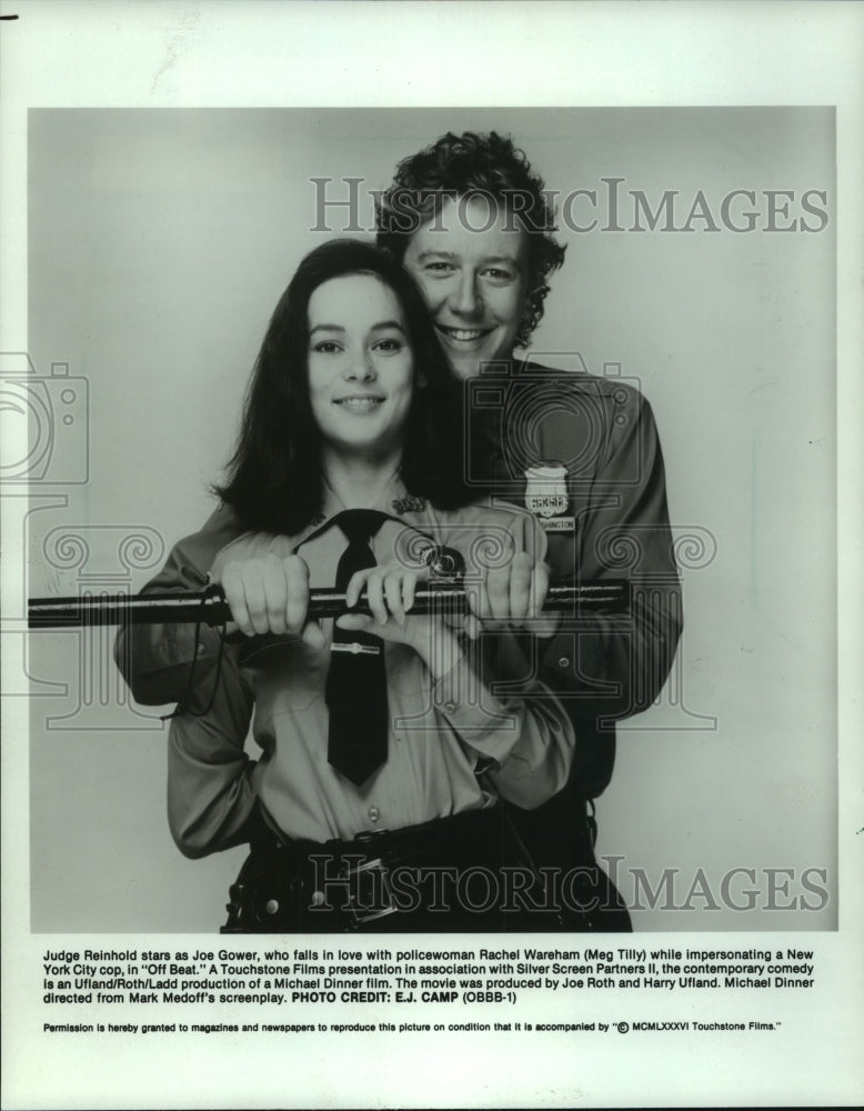 1986 Press Photo Meg Tilly & Judge Reinhold star in "Off Beat" - mjp36021 - Historic Images