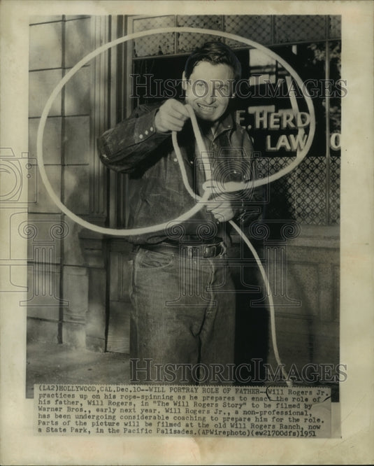 1951 Will Rogers Jr. practices his rope-spinning - Historic Images