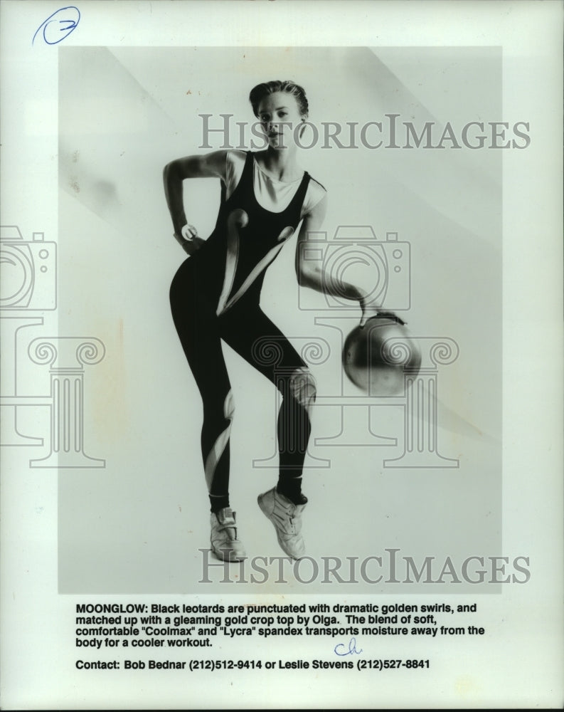 1989 Press Photo Moonglow Black leotard being modeled - mjp36072-Historic Images