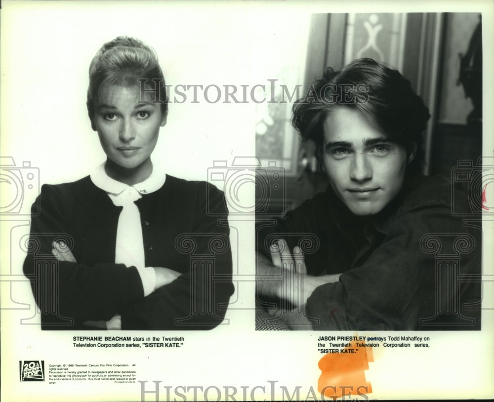 1989 Press Photo Jason Priestly, Stephanie Beacham in "Sister Kate"United States - Historic Images