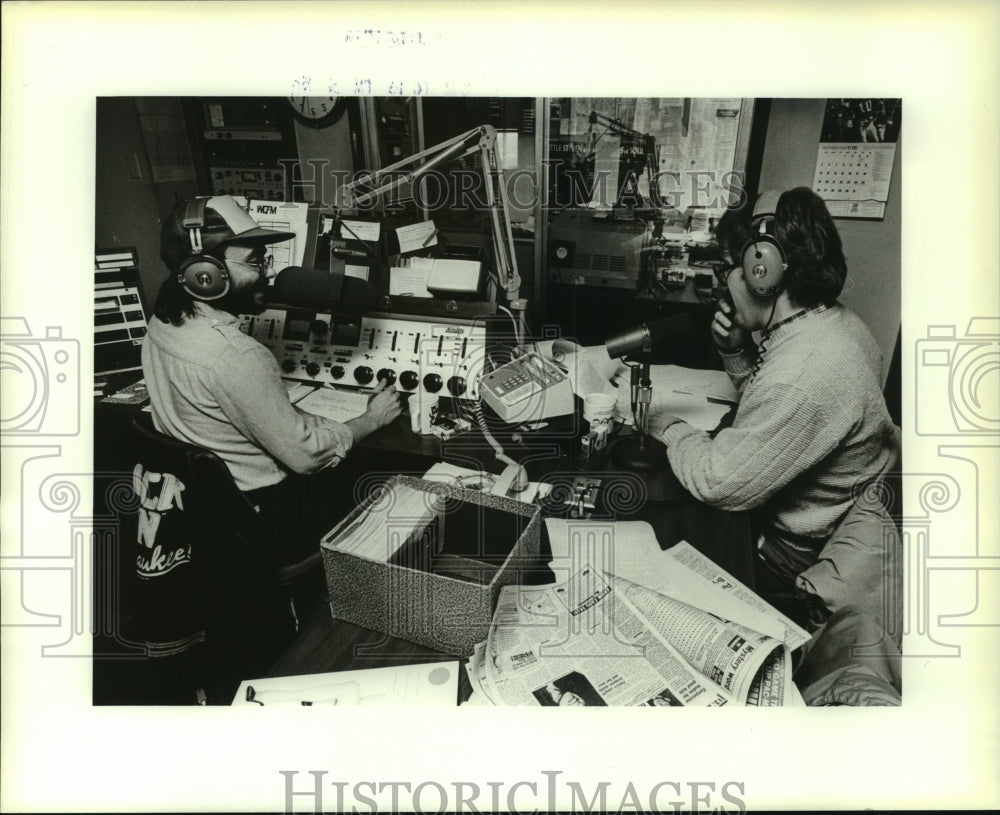 1982, Radio personalities, Jim Rodio, Keith Harmon, studio Milwaukee - Historic Images