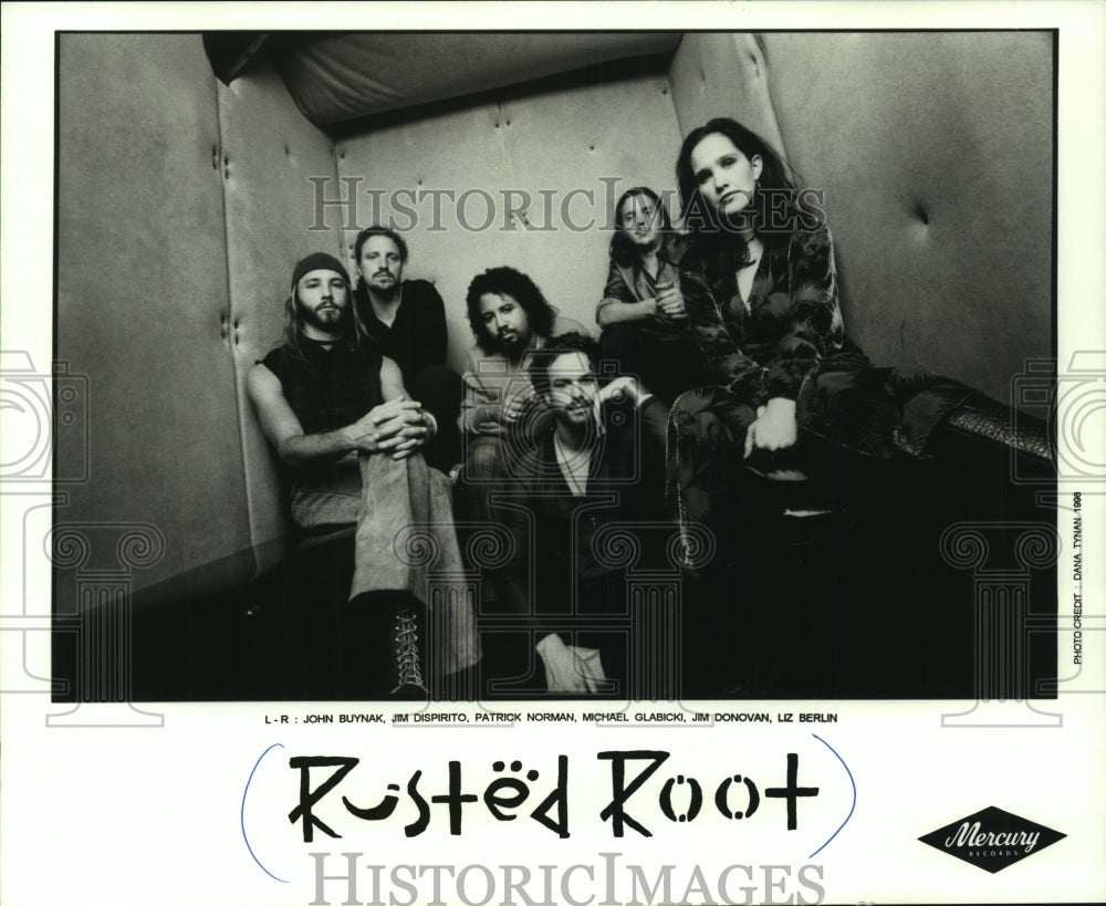 1996 Press Photo John Buynak, Jim Dispirito &amp; Patrick Norman of Rusted Root. - Historic Images