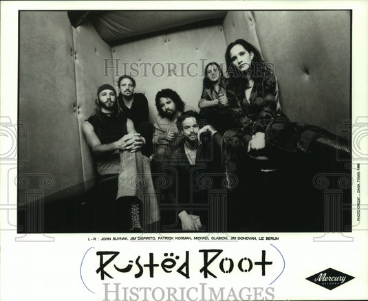 1996 Press Photo John Buynak, Jim Dispirito & Patrick Norman of Rusted Root. - Historic Images