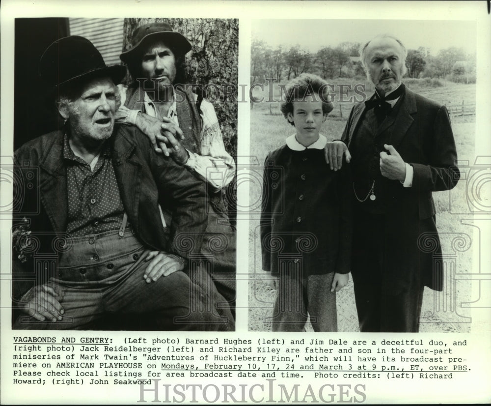 1986, Bernard Hughes & Jim Dale are villains in "Huckleberry Finn" - Historic Images