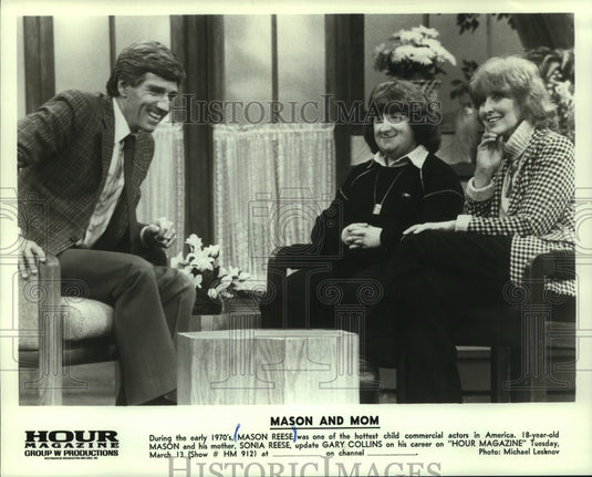 1985 Press Photo Actor Mason Reese & his mother, Sonia Reese, on "Hour Magazine" - Historic Images