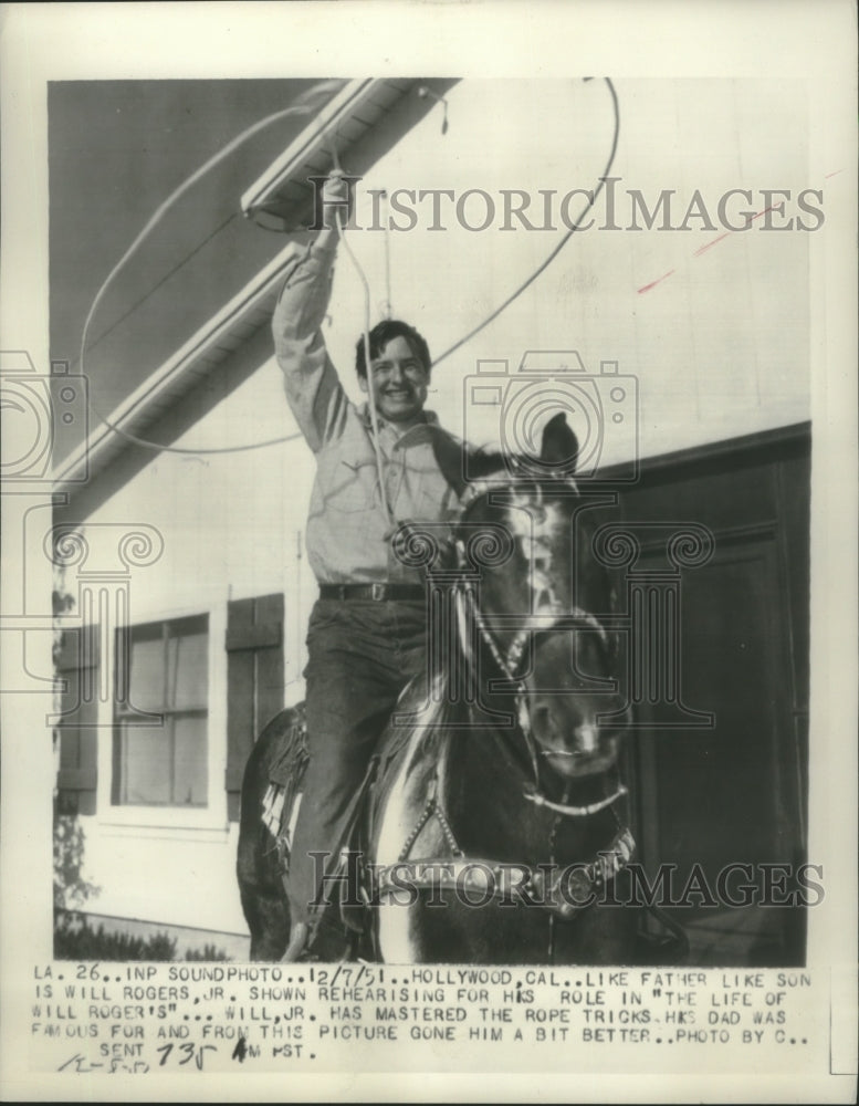 1951, California-Will Rogers Jr. rehearses in Hollywood for new movie - Historic Images