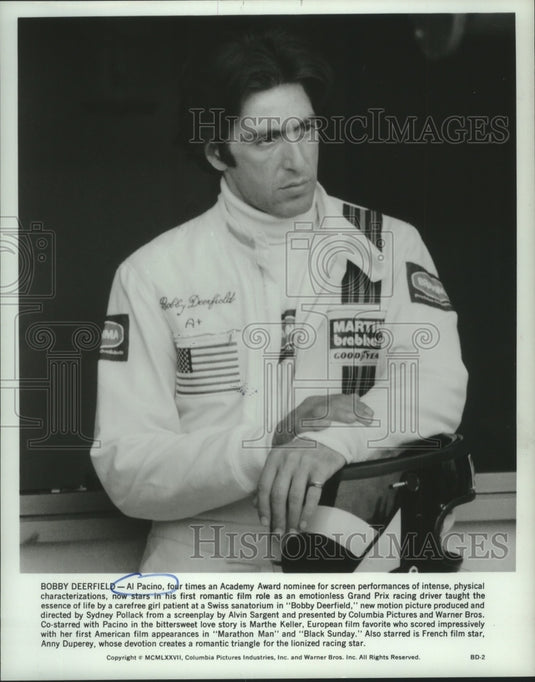 1977 Press Photo Al Pacino stars in "Bobby Deerfield" - mjp37826 - Historic Images
