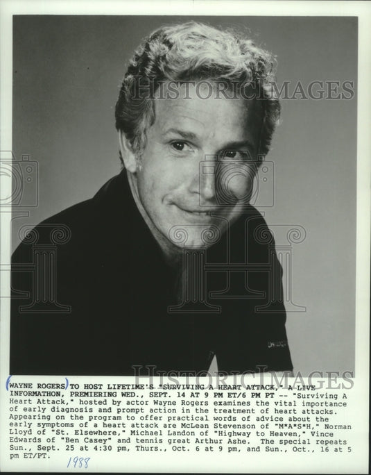 1988, Actor Wayne Rogers host of "Surviving A Heart Attack" - Historic Images