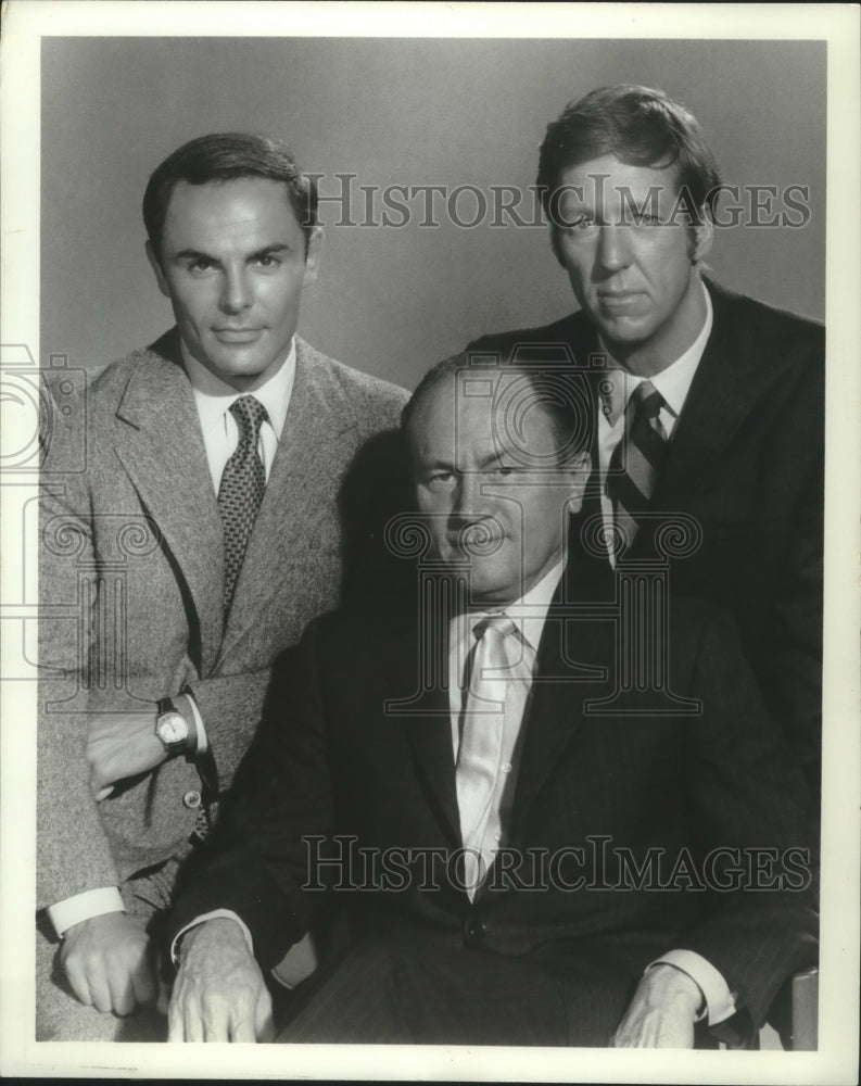 1971 Press Photo John Saxon, E.G. Marshall and David Hartman on The Bold Ones.- Historic Images