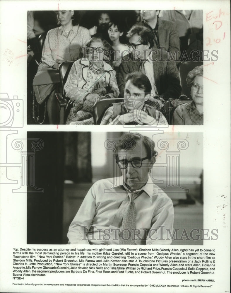1989, Mia Farrow and Woody Allen star in Oedipus Wrecks. - mjp38234 - Historic Images