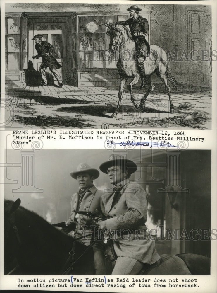 1864, American theatre actor Van Heflin & co-star on horse back - Historic Images