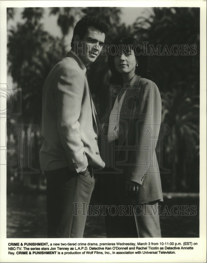 1993 Press Photo Rachel Ticotin and Jon Tenney star in &quot;Crime &amp; Punishment&quot; - Historic Images
