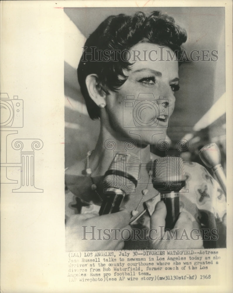 1968 Press Photo Actress Jane Russell in Los Angeles for divorce hearing - Historic Images