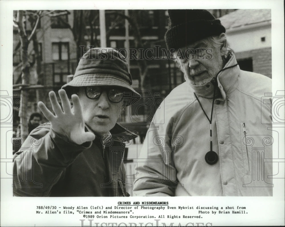 1989 Woody Allen and Sven Nykvist on set of Crimes and Misdemeanors. - Historic Images