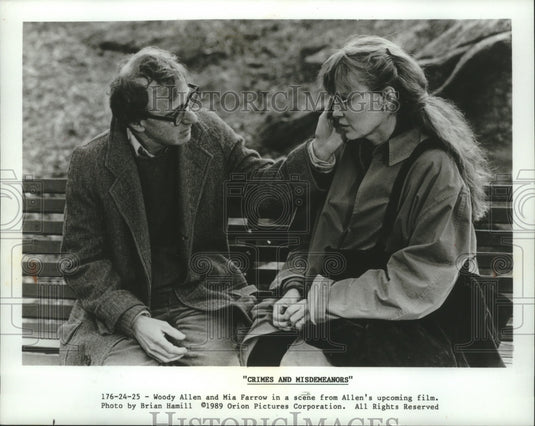 1989, Woody Allen and Mia Farrow star in Crimes and Misdemeanors. - Historic Images