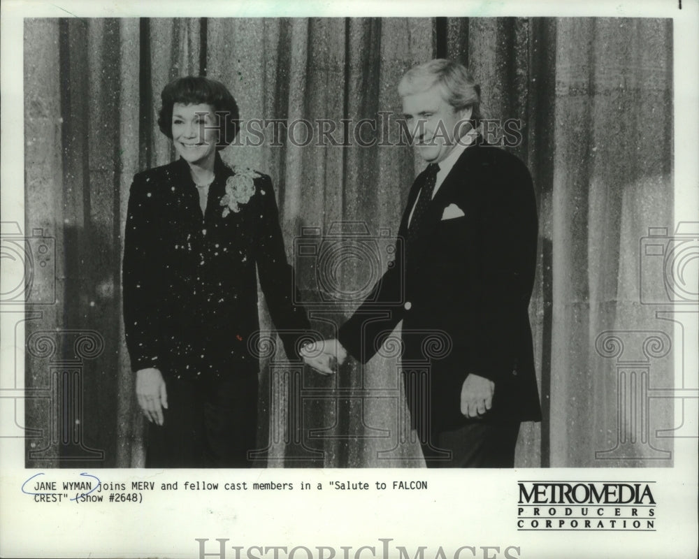 1982 Press Photo Jane Wyman and Merv in "Salute to Falcon Crest" - mjp38663 - Historic Images